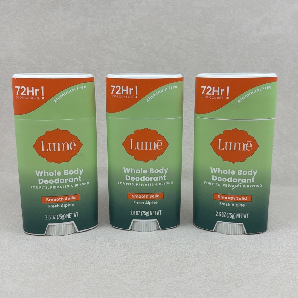 3x Lume Whole Body Deodorant Smooth Solid Fresh Alpine NEW Set Of Three